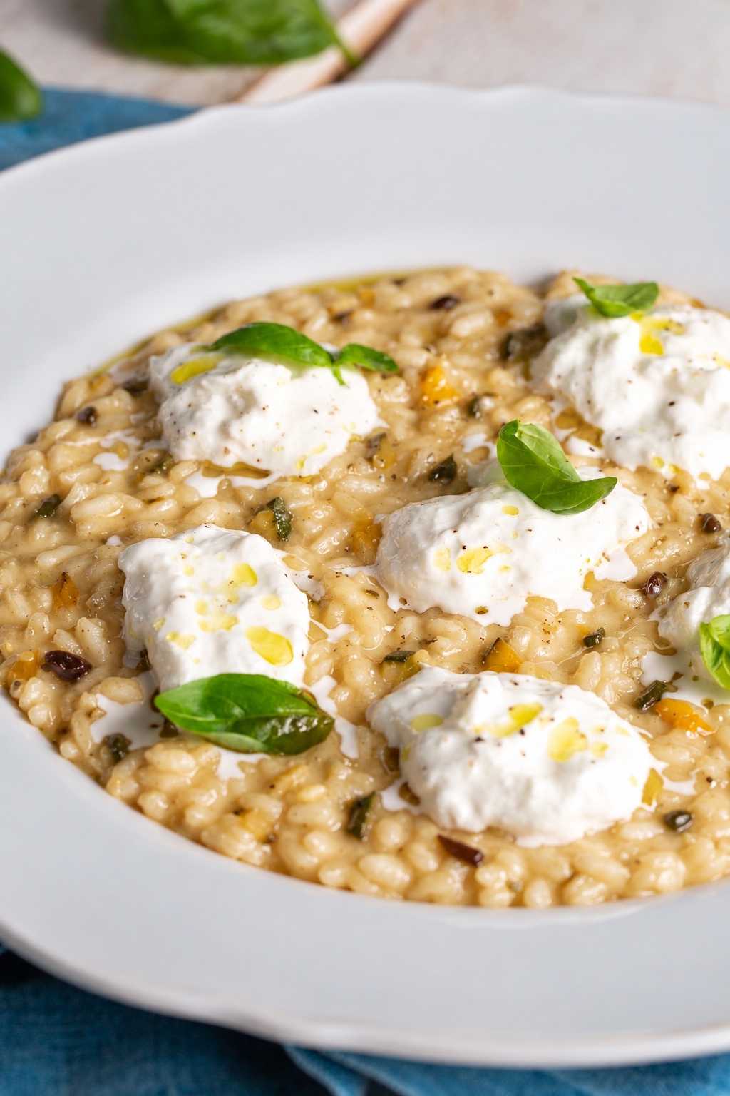 Risotto Mediterraneo con burrata e basilico fresco