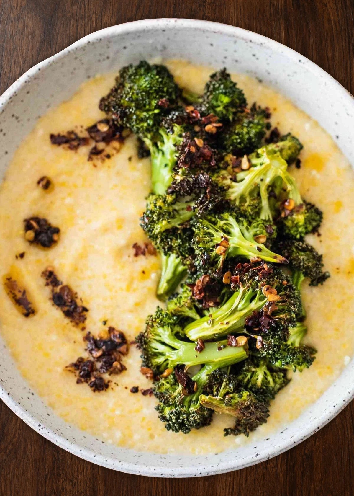Formaggi Polenta with Charred Broccoli & Chili-Garlic Oil