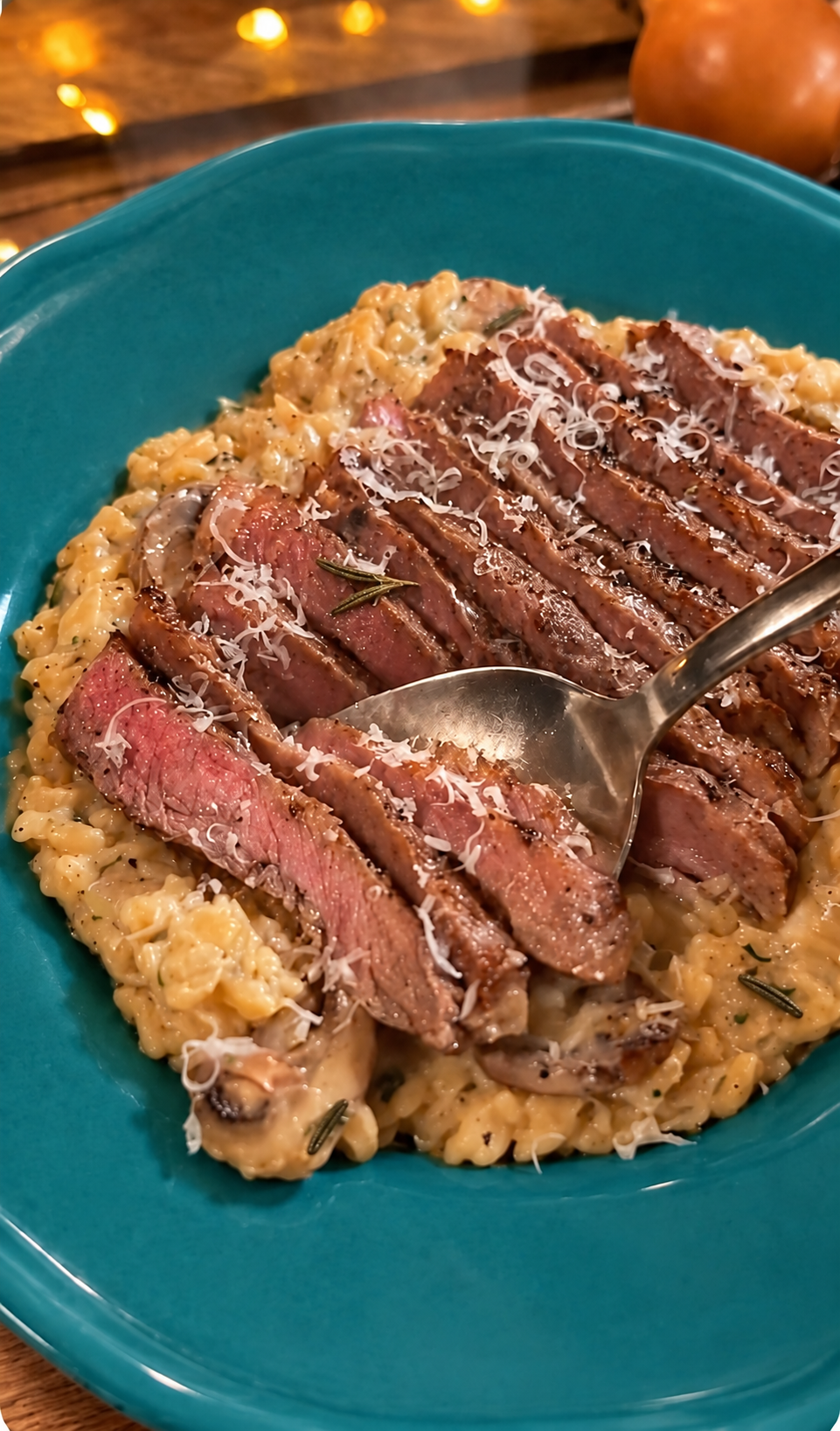 Risotto ai porcini con tagliata di manzo al rosmarino