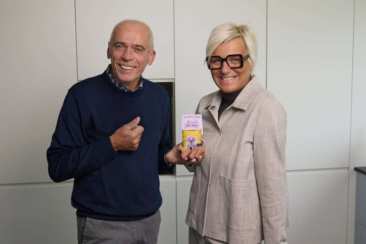Daniele e Valentina con un risotto Ermes Funghi