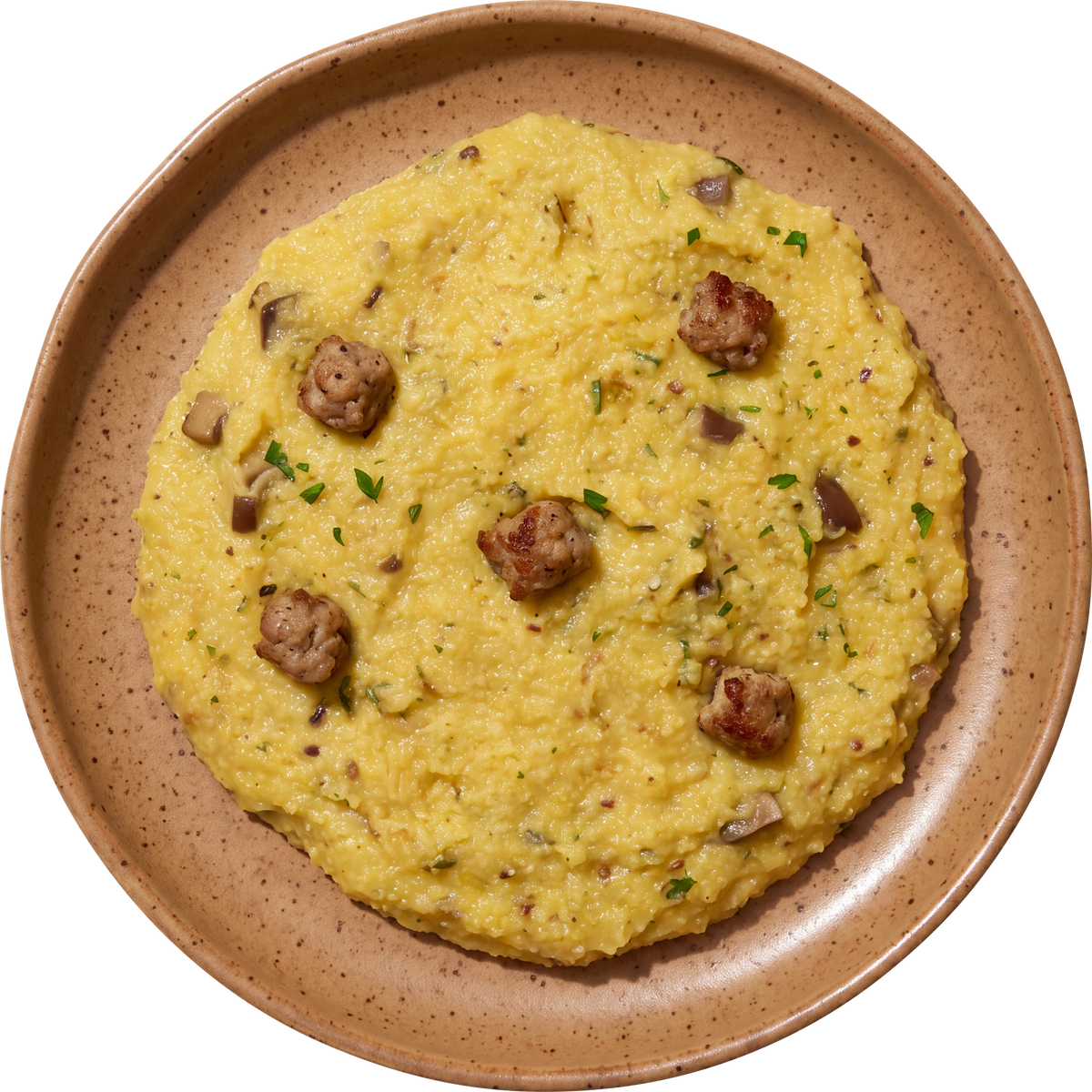 Polenta ai Porcini, piatto cotto visto dall’alto