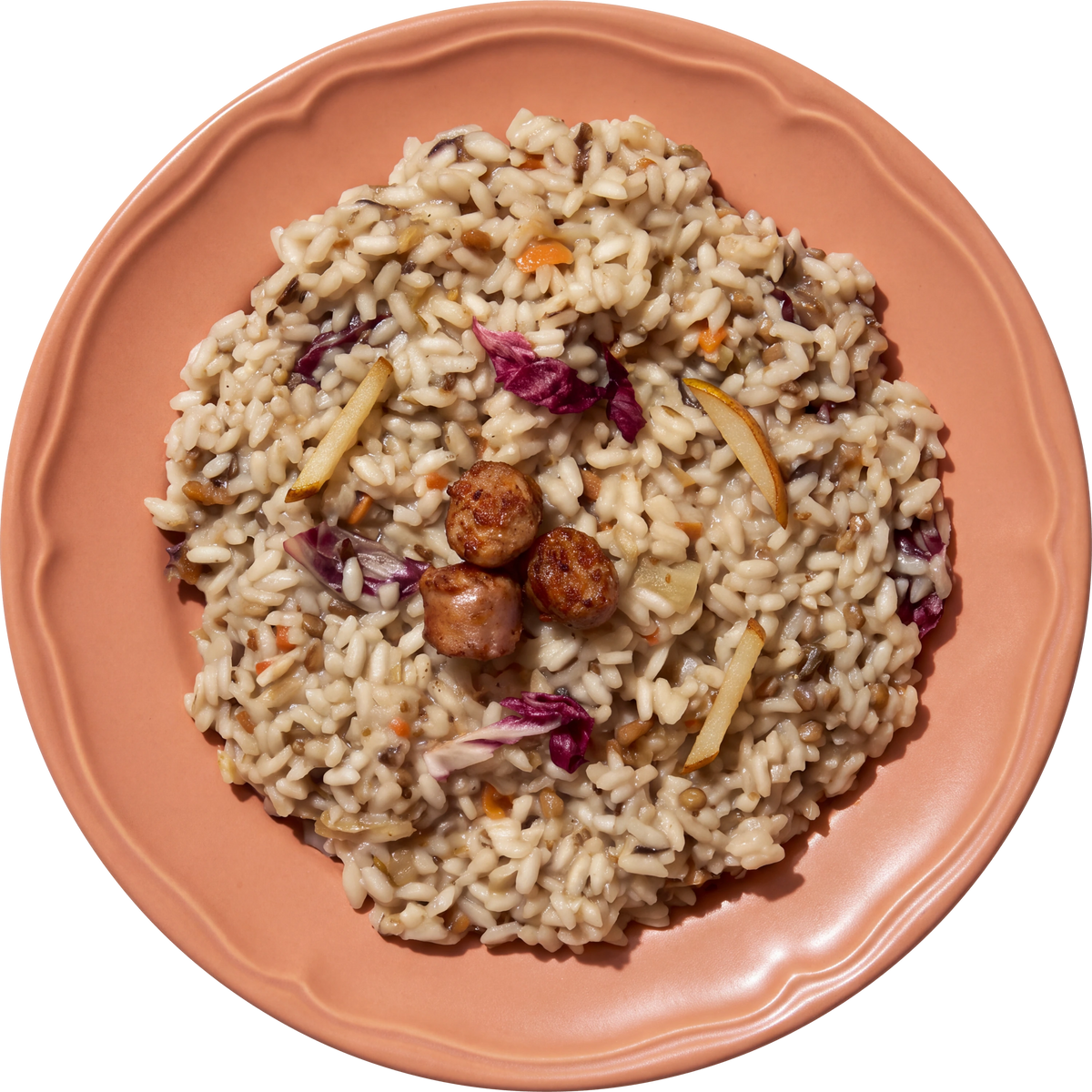 Risotto al Radicchio e Salsiccia, piatto cotto visto dall’alto