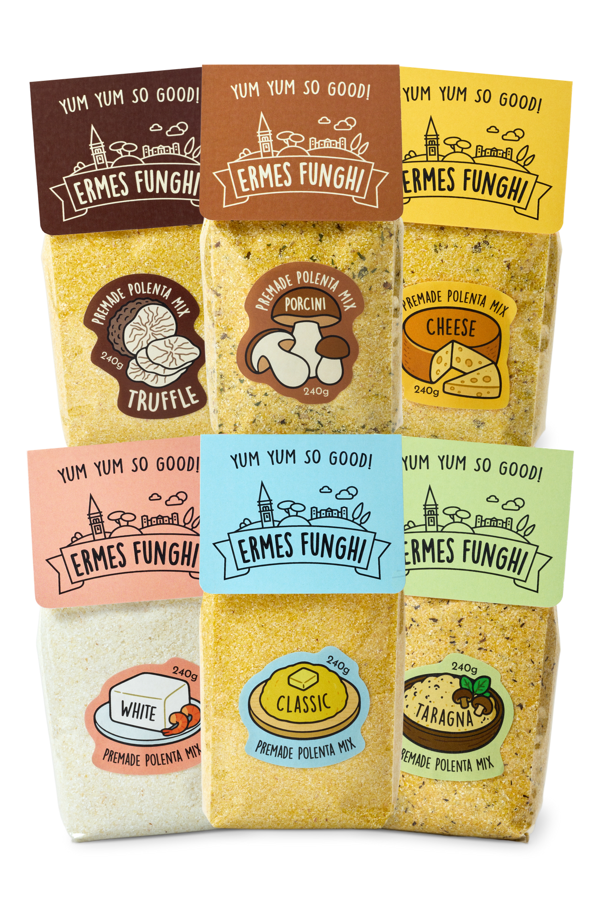 Polenta starter box — six assorted Ermes Funghi pouches