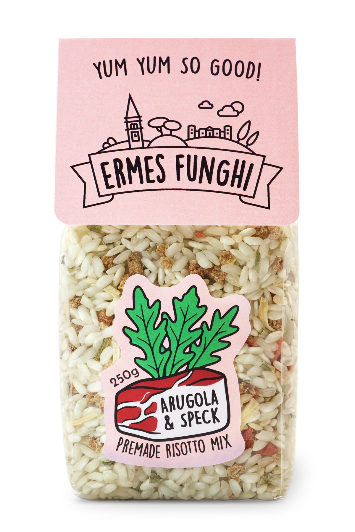 Arugula & Speck Risotto pouch by Ermes Funghi